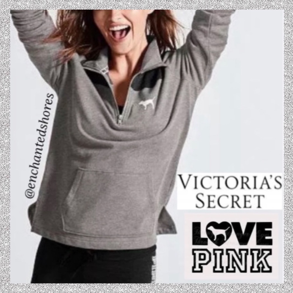 PINK Victoria’s Secret Ultimate Quarter Zip Gray Athletic Top Size Medium